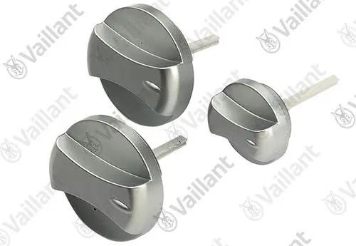 Vaillant Knöpfe in Platinfarbe, Satz aus drei Teilen, mit geschwungener Oberfläche und Befestigungsstift für Heizungsgeräte.